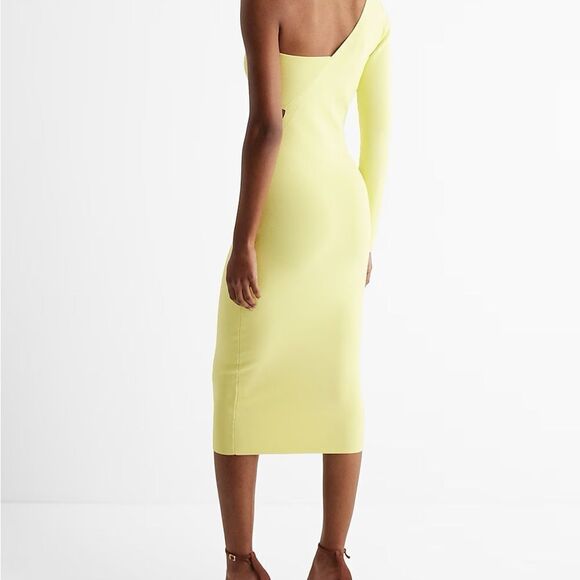 Express | NWT One Shoulder Long Sleeve Cutout Midi Sweater Dress Size Small - Picture 8 of 8